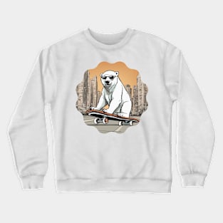 Urban Arctic Cruise: Ice Bear on Skate Crewneck Sweatshirt